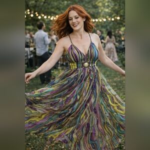 Y2K Derhy dress, Striped Maxi Dress.Made In India